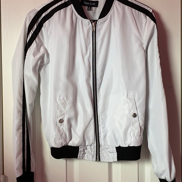 Women’s White and Black Striped Bomber Jacket - Picture 1 of 1